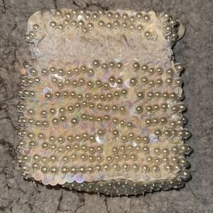 Vintage La Regale Ivory Pearl  Sequined Beaded Purse Clutch Evening Prom Party